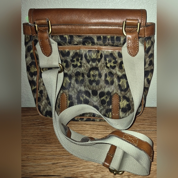 RALPH LAUREN Messenger Canvas Leather Flap Animal Print Bird Hunting Bag Purse - Picture 2 of 6